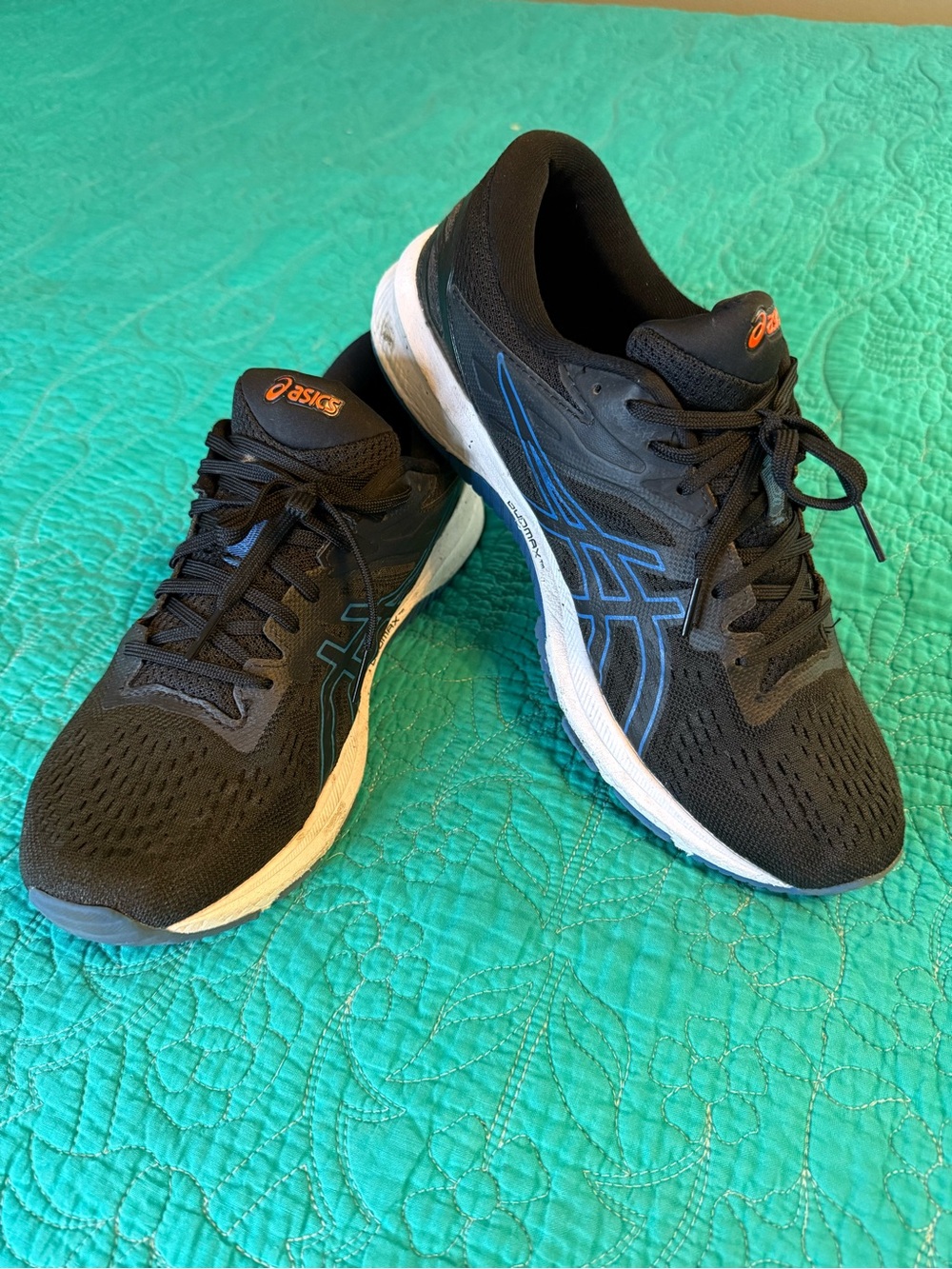 ASICS Black Running Shoes with Blue and Orange Accents